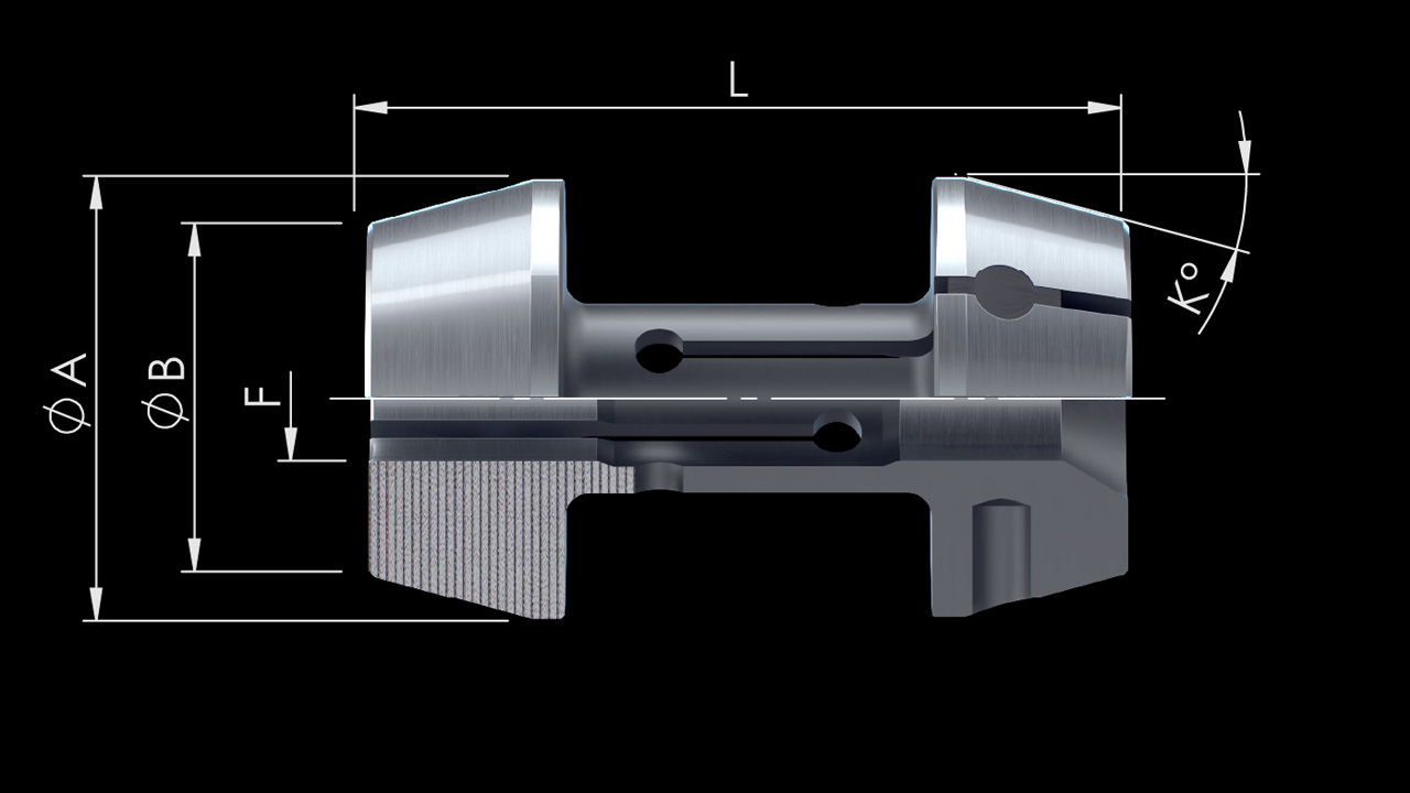 Double Cone Multi-Spindle Collets – SW&amp;B – Technical Drawing